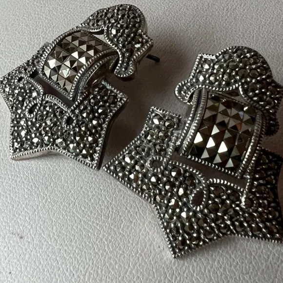 VINTAGE JUDITH JACK LARGE MARCASITE EARRINGS 925 STERLING SLVR MATCH RING LISTED